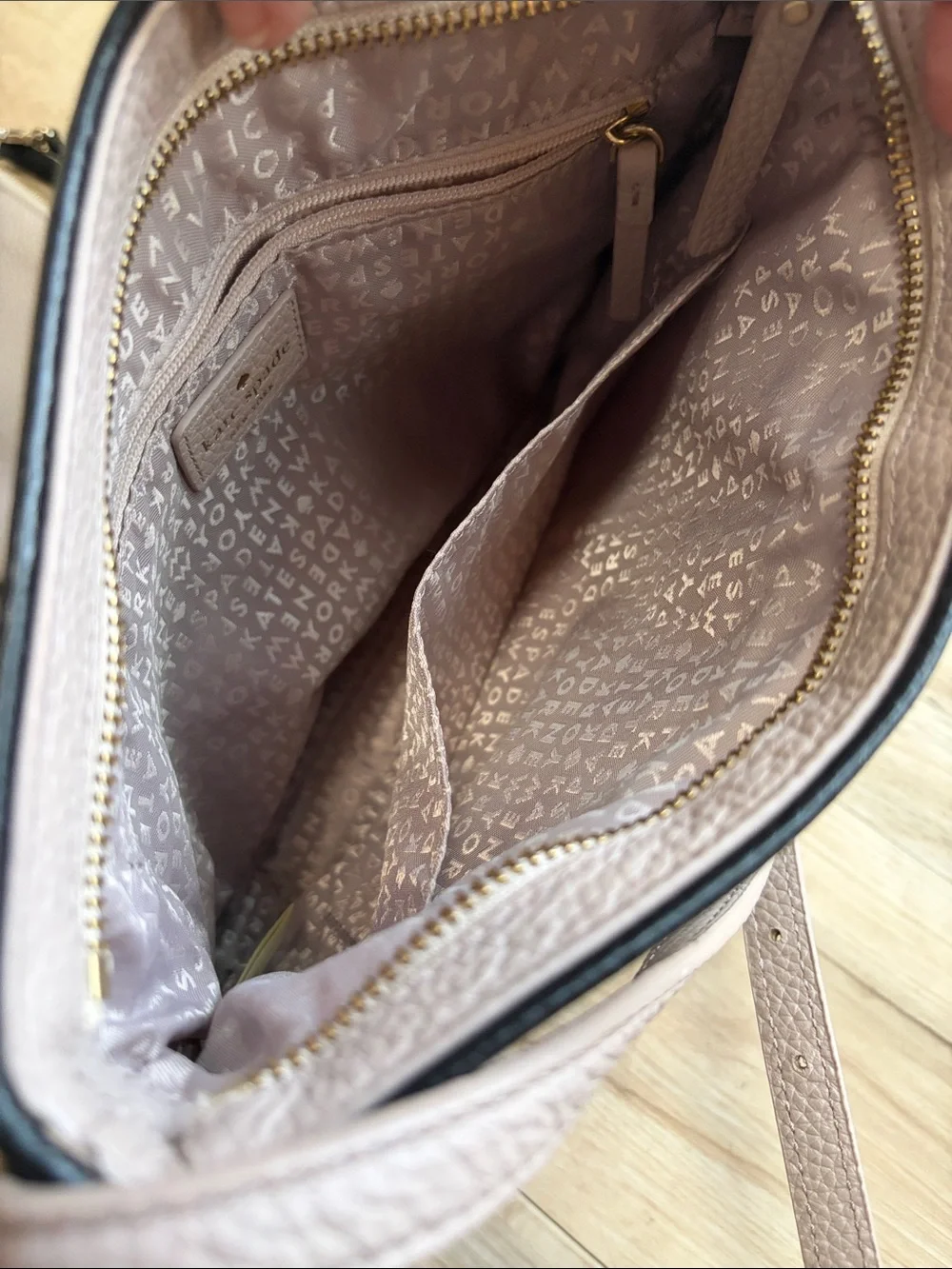 kate spade Pebble Leather Taupe Crossbody with Black Tassel Wristlet